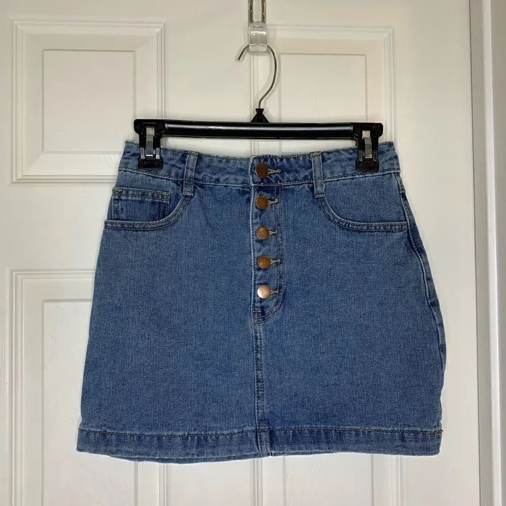 Forever 21 Rainbow Button Fly Denim Skirt
